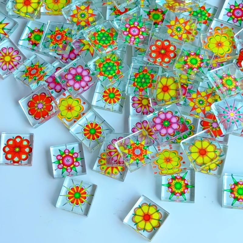 Photo Mosaic Print - 100/200グラムの透明モザイク素材、2.3*2.3cmのカラフルなプリントモザイクガラス片、DIY手作りキャンドルホルダー、コースター、フォトフレームのインレイ素材、子供用アートクラフト、ガラス正方形に適しています。