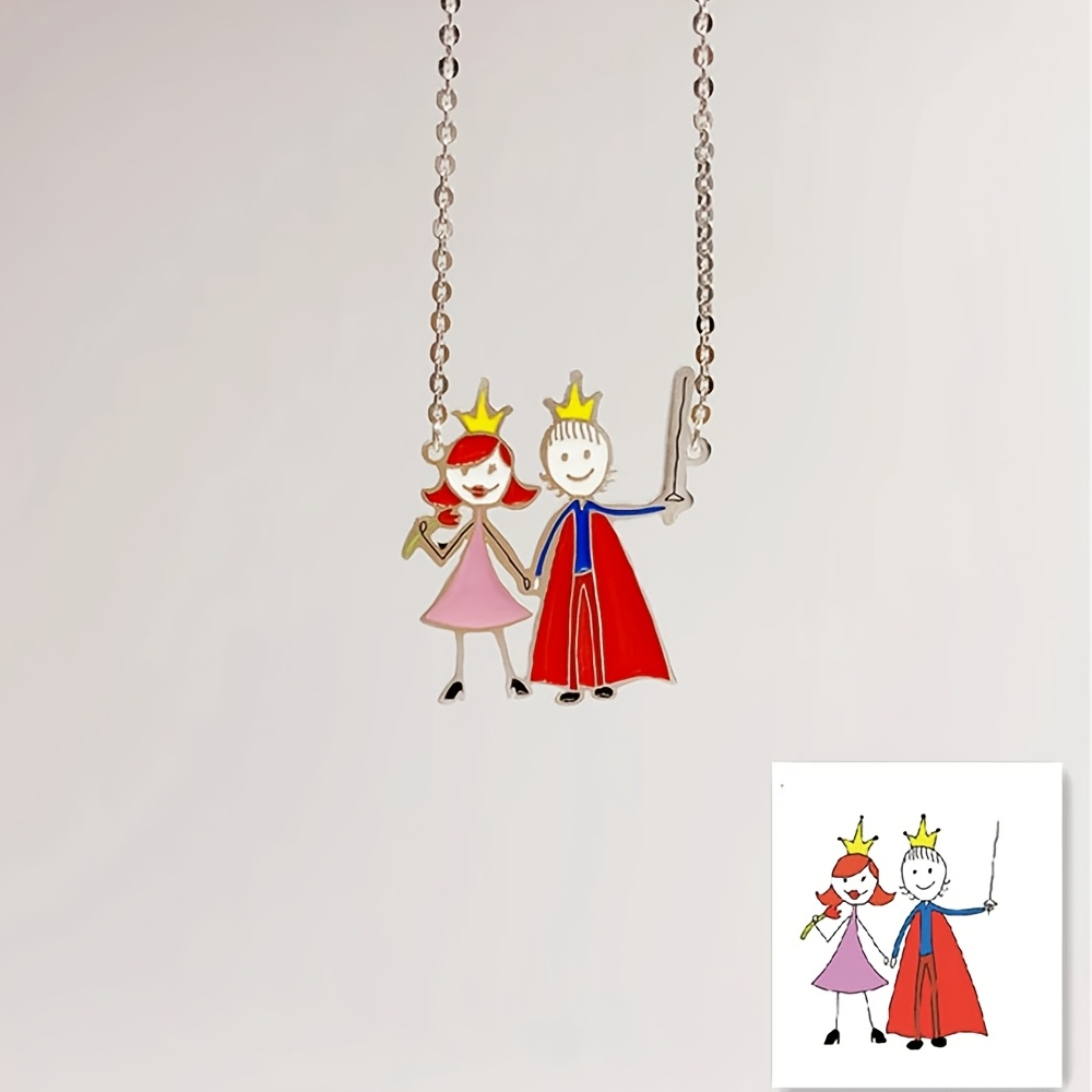 Name Necklace Custom - カスタムエナメルペンダントネックレス 子供の絵画制作チャーム 記念品 ジュエリー ステンレス製 防水・色褪せ防止