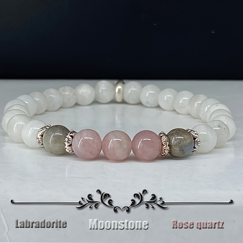 Coordinates Bracelet - 1 個/ムーンストーン、ラブラドライト、ローズクォーツ ブレスレット 穏やか、スピリチュアル、新しい始まり、ポジティブなエネルギー、保護ストレス リリーフ B