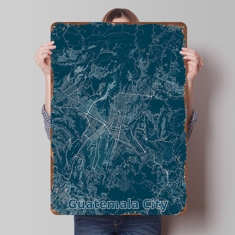 グアテマラ市地図ブリキポスターカスタマイズされた壁アートレト - Custom Map Poster のレビューと価格